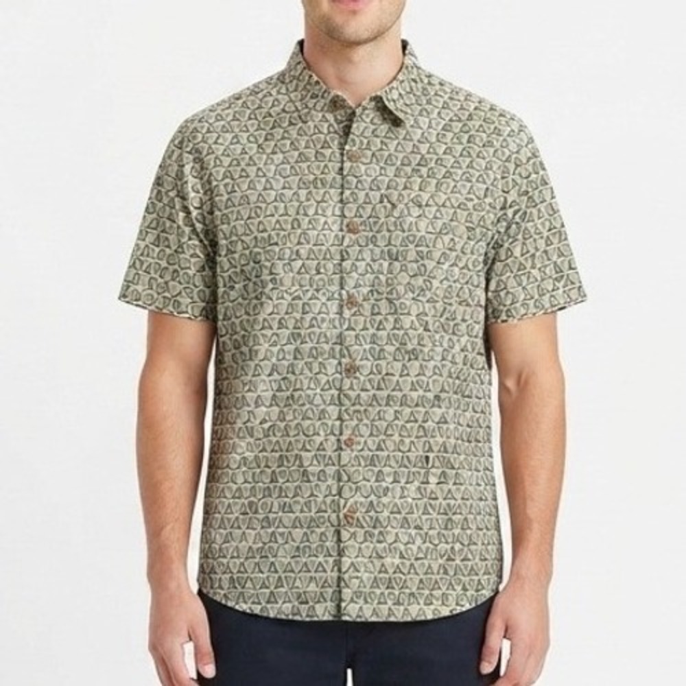 Tommy Bahama Button Down Mens Medium Green Geometric Silk Blend Shirt